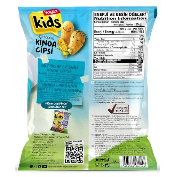 Kids Süt Mısır Aromalı Kinoa Cipsi