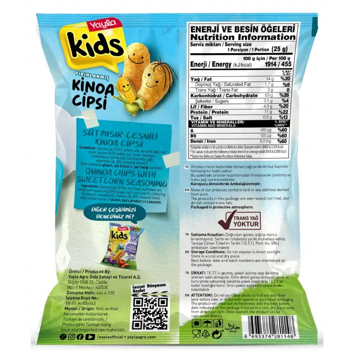 Kids Süt Mısır Aromalı Kinoa Cipsi