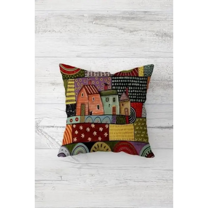 Kiremit Patchwork Desenli 4lü Kırlent Kılıfı ve Runner Seti 45 x 45