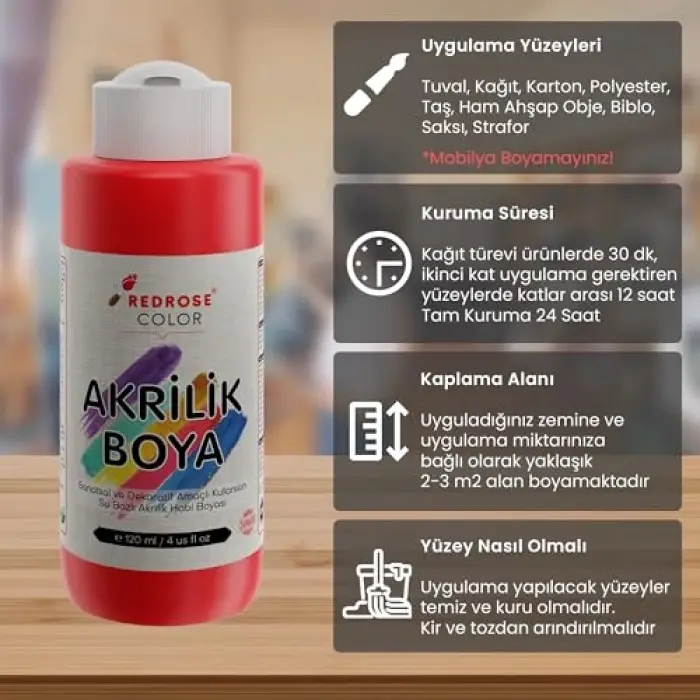 Kırmızı Akrilik Boya 120 ml