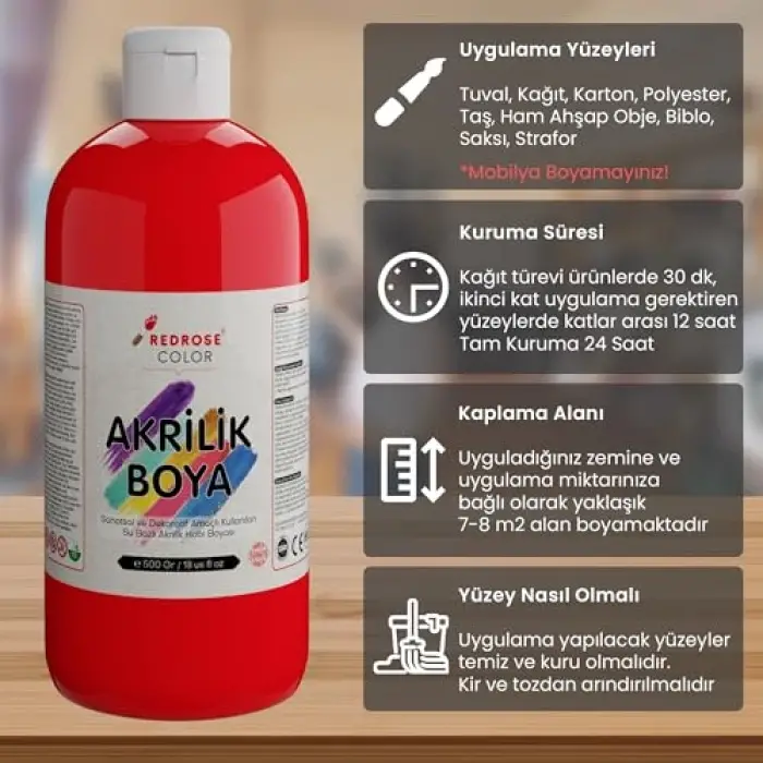 Kırmızı Akrilik Boya 500 g
