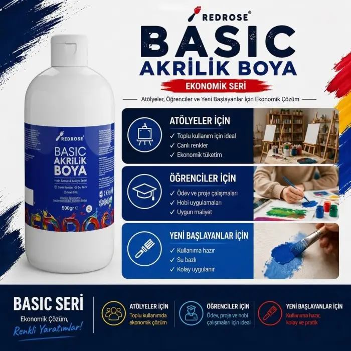 Kırmızı Basic Akrilik Boya 1000 g