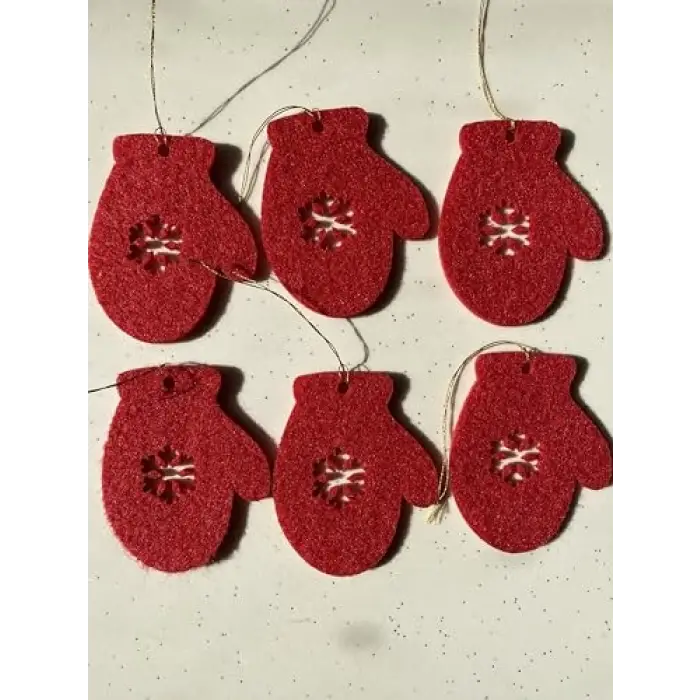 Kırmızı Keçe Eldiven Yılbaşı Ağacı Süsü
