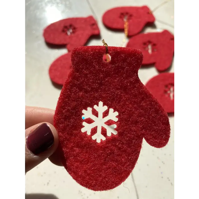 Kırmızı Keçe Eldiven Yılbaşı Ağacı Süsü