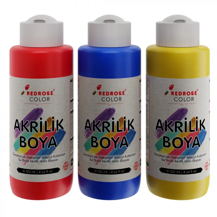 Kırmızı, Mavi, Sarı Akrilik Boya 3lü Set 3x120 ml