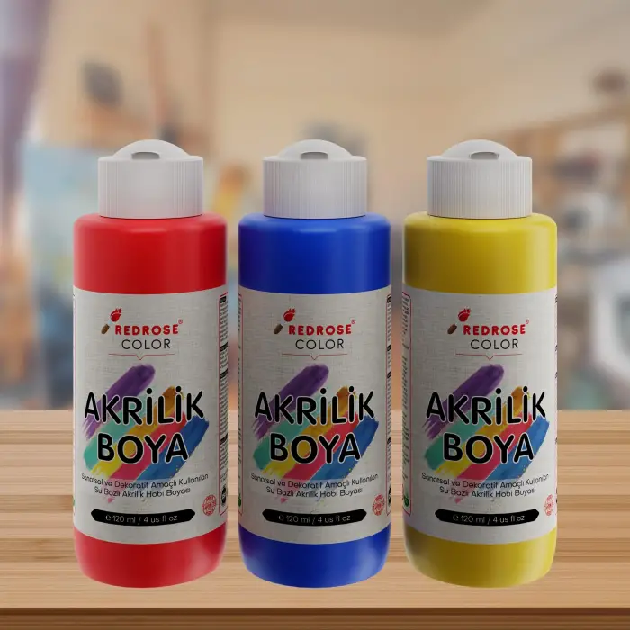 Kırmızı, Mavi, Sarı Akrilik Boya 3lü Set 3x120 ml