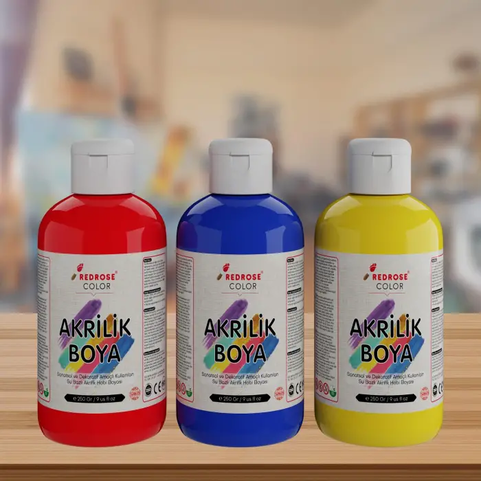 Kırmızı-Mavi-Sarı Akrilik Boya 3lü Set 3x250 g
