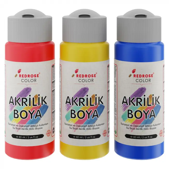 Kırmızı, Mavi, Sarı Akrilik Boya 3lü Set 3x60 ml