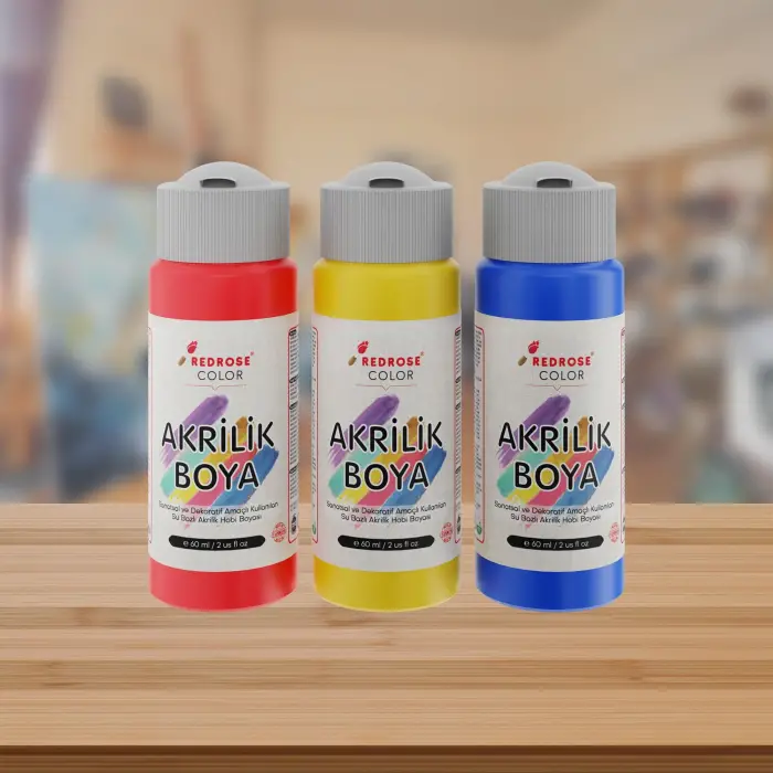 Kırmızı, Mavi, Sarı Akrilik Boya 3lü Set 3x60 ml