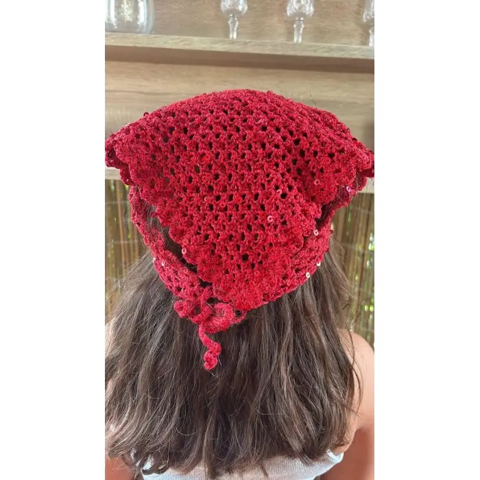 Kırmızı Örgü Bandana