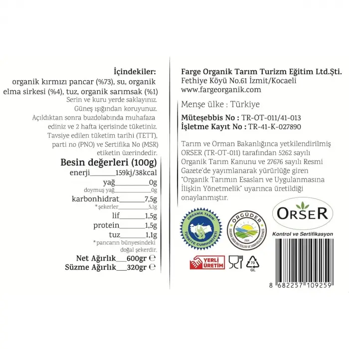 Kırmızı Pancar Turşusu 600 g