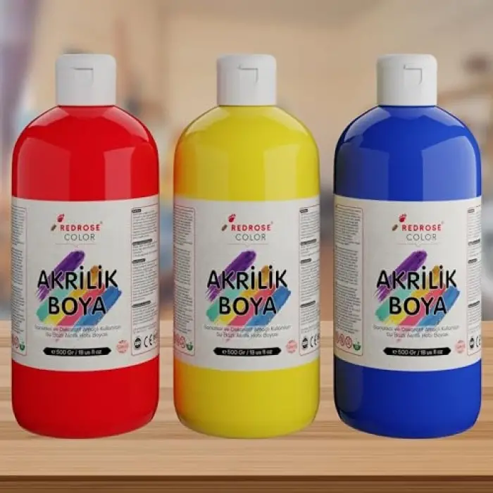 Kırmızı, Sarı Akrilik Boya 3lü Set 3x500 g, Mavi