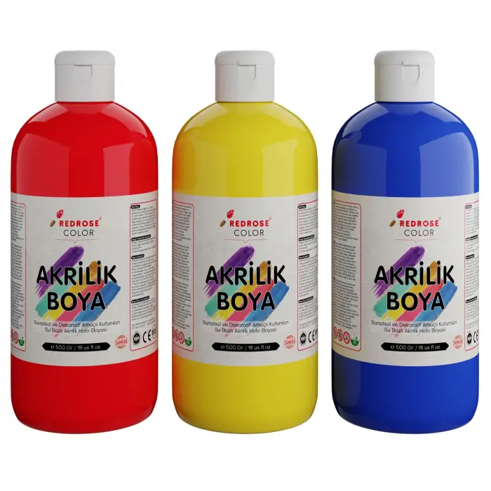 Kırmızı, Sarı Akrilik Boya 3lü Set 3x500 g, Mavi