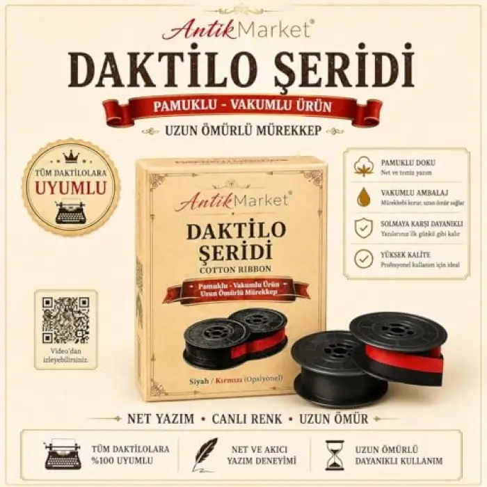 Kırmızı-Siyah Çift Makaralı Daktilo Şeridi
