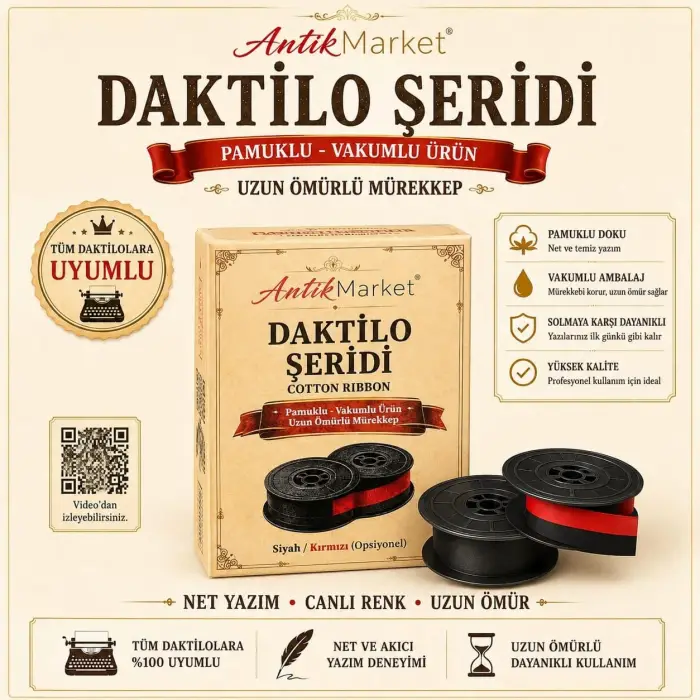 Kırmızı-Siyah Çift Makaralı Daktilo Şeridi