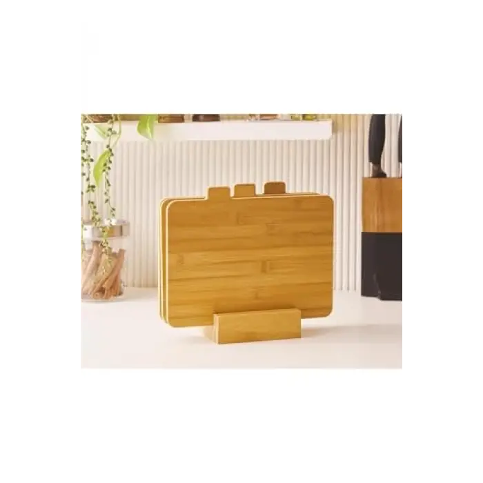Kitchenboost Bambu Standlı 3lü Kesme Sunum Tahtası Seti- Bambu Sunumluk
