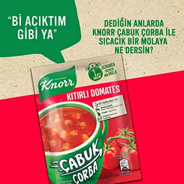 Kıtır parçalı domates çorbası, 22 g