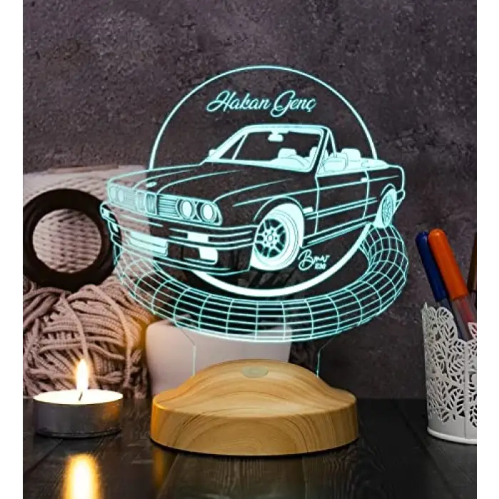Klasik BMW E30 cabrio, BMW Logolu Hediye 3D LED Lamba