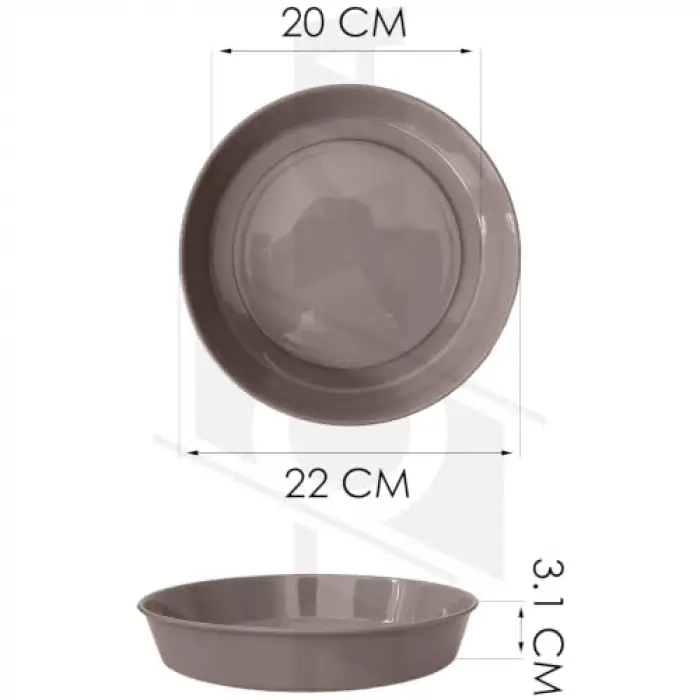 Klasik Parlak Plastik Saksı Tabağı, Kahve, 20 cm