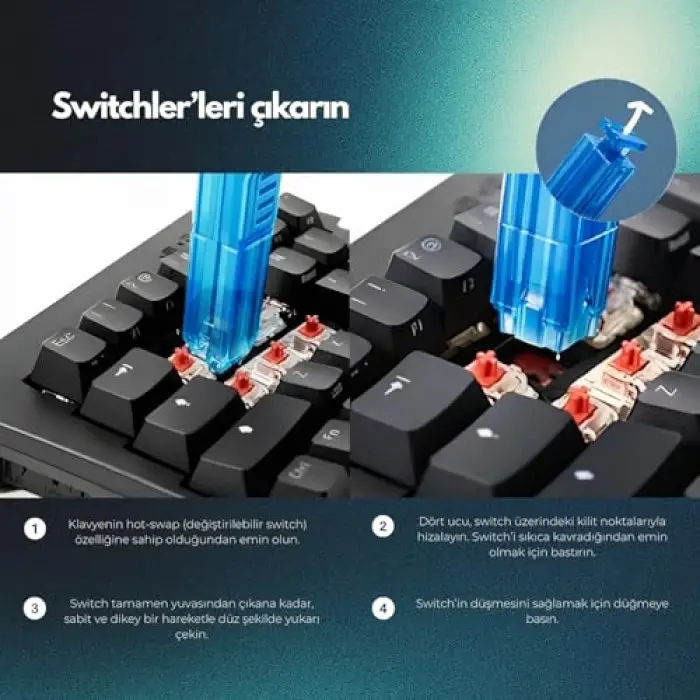 Klavye tuşu ve switch sökme aparatı, 2si 1 arada, Light