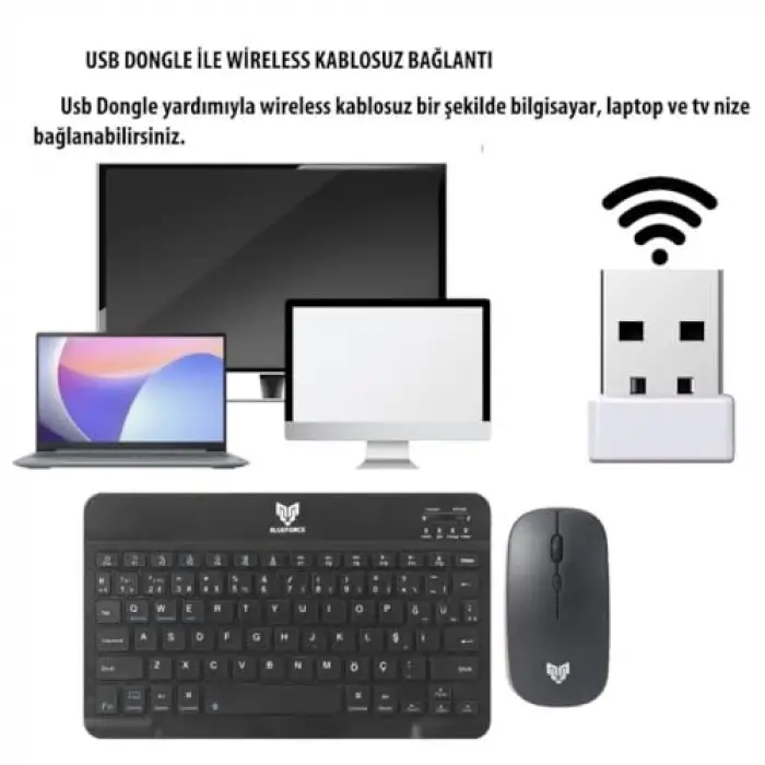 KM-33 Wireless Bluetooth Kablosuz Klavye Mouse Set Siyah Tablet,laptop, Telefon, Tv Uyumlu