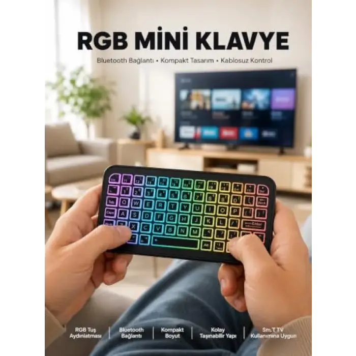 Kompakt Siyah RGB Işıklı Bluetooth Mini Klavye