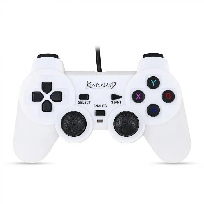 Kontorland Kablolu PC Gamepad – D-Input & X-Input Destekli Çift Titreşimli USB Oyun Kolu (Beyaz)