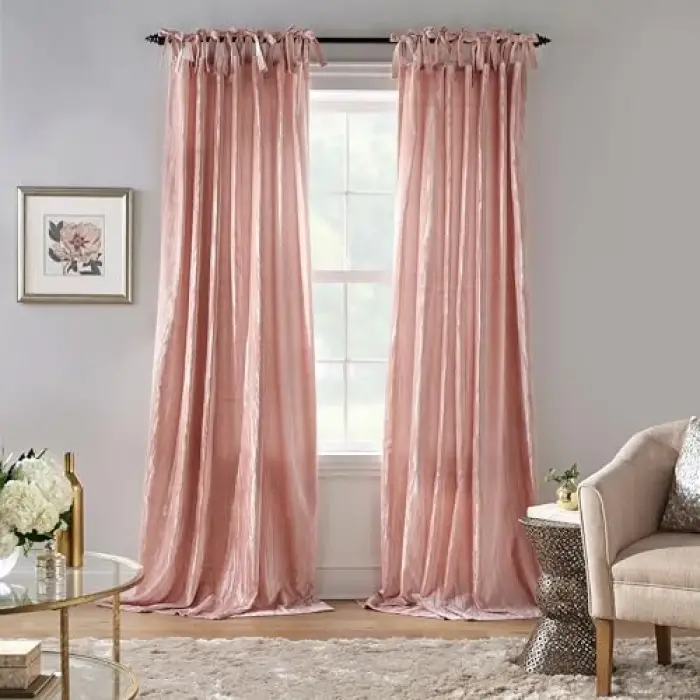 Korena Katlamalı Kadife Perde, Rustik Tarz, 127,8 x 244,9 cm, Allık, 1 Perde