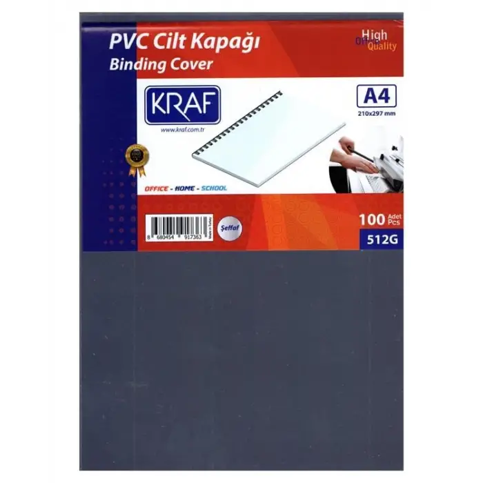Kraf Cilt Kapağı A4 160 Mic. 100LÜ Şeffaf 512 gr