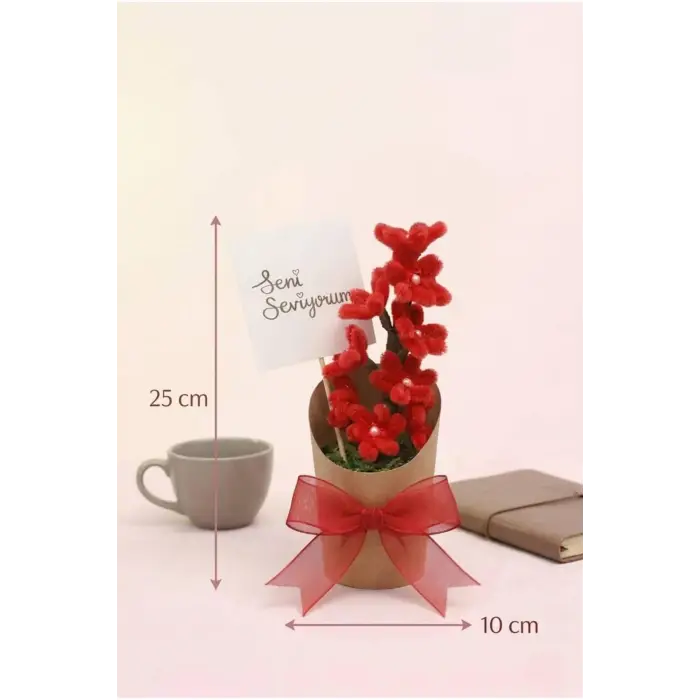 Kraft Saksı, Şönil Çiçek Kırmızı