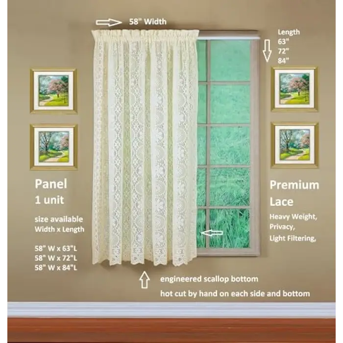 Krem Dantel Panel Perde 160 cm, 58 G x 63 U