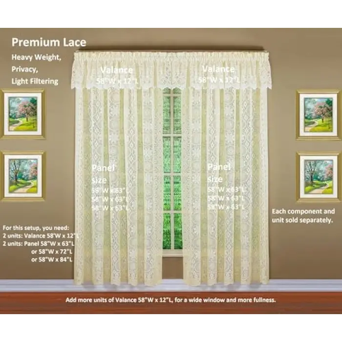 Krem Dantel Panel Perde 160 cm, 58 G x 63 U