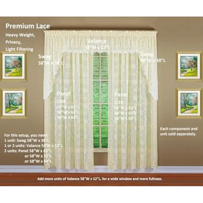 Krem Dantel Panel Perde 160 cm, 58 G x 63 U