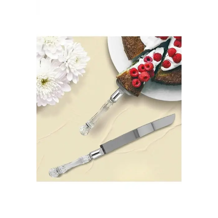 Kristal Saplı Pasta Servis Seti Spatula Bıçak İkili Set