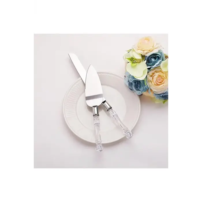 Kristal Saplı Pasta Servis Seti Spatula Bıçak İkili Set