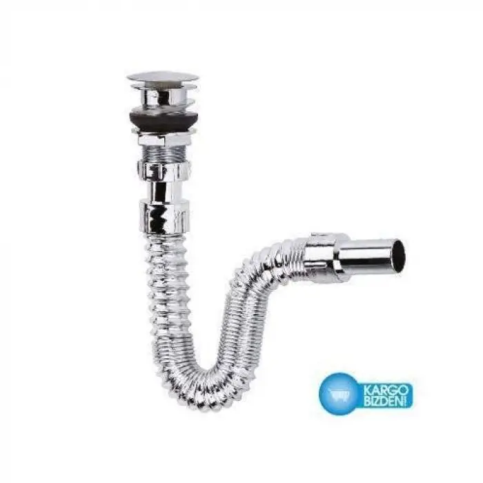 KROM BASMALI SİFON - KÖRÜKLÜ SİFON - LAVABO MUTFAK SİFONU - BAS STOPLU