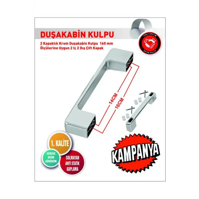 Krom kare D duşakabin kulpu, 4 adet dörtlü set
