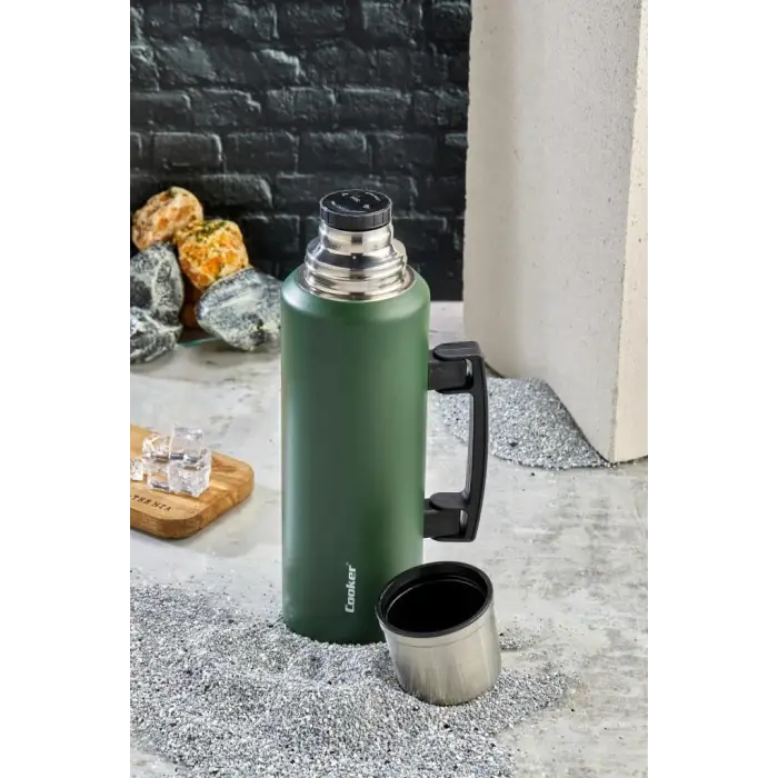 Kulplu 1,5 L Ckr-2085 Yeşil Çelik Termos