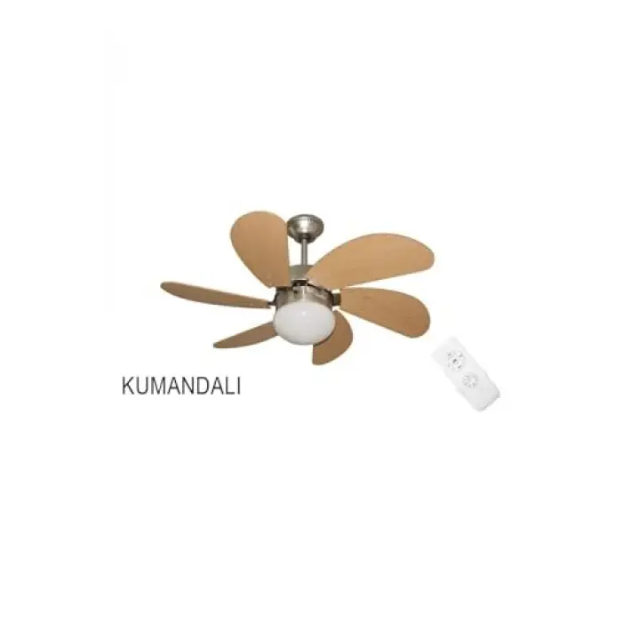 Kumandalı 6 Mdf kanatlı, lambalı ahşap tavan vantilatörü