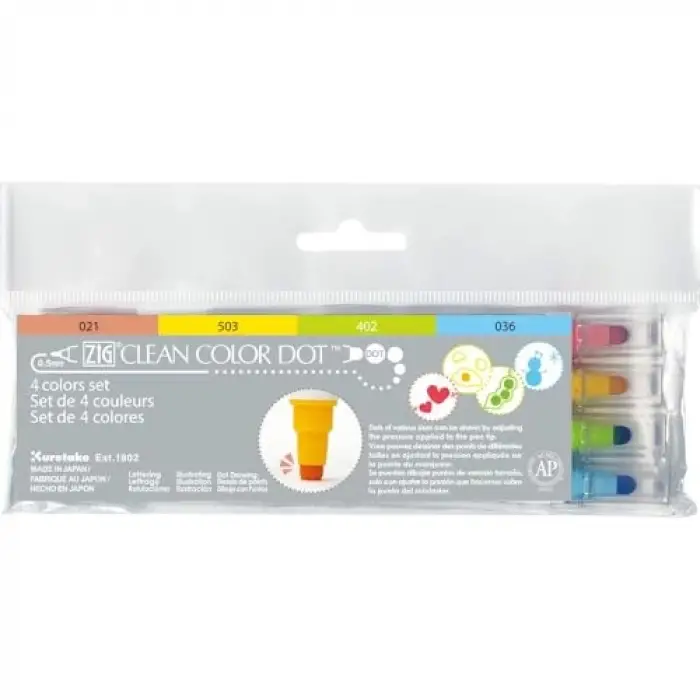 KUTC-6100-4V Zig 4 Clean Colour Dot kalem seti, multi, S, 4 adet