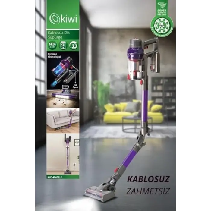 Kvc-4040Blf Katlanabilir Şarjlı Bldc Motor Dik Süpürge Mor