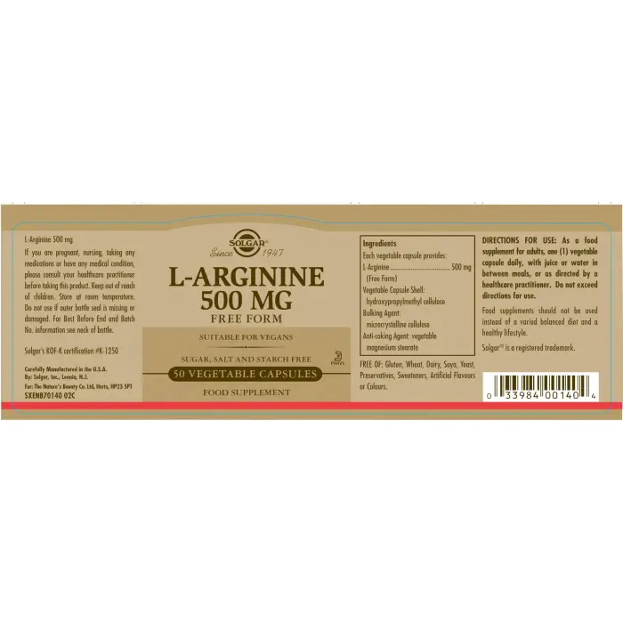 L-Arginine 500 mg 50 Bitkisel Kapsül