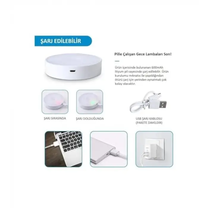 L02 2 Renkli USB Şarjlı Mıknatıslı Hareket Sensörlü Gece Lambası