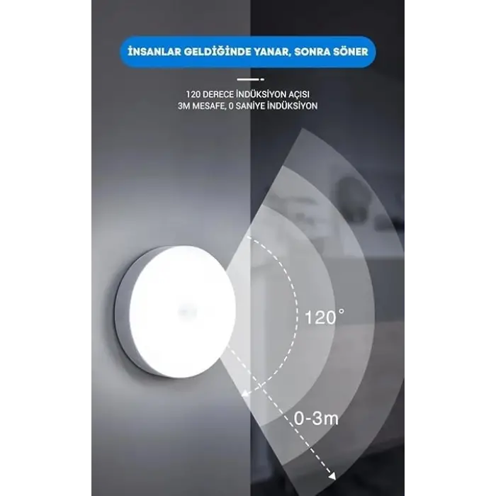 L02 2 Renkli USB Şarjlı Mıknatıslı Hareket Sensörlü Gece Lambası