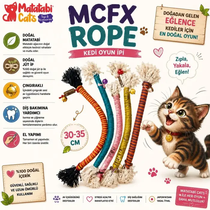 Large çıngıraklı ip kedi oyuncağı