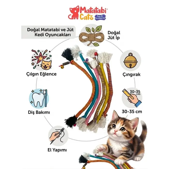 Large çıngıraklı ip kedi oyuncağı
