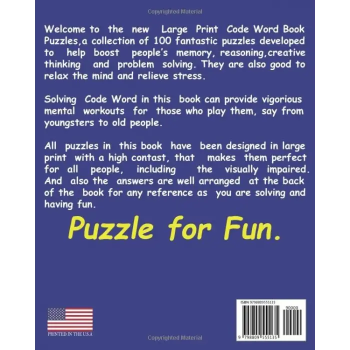 Large Prınt Code Word Puzzle Book For Adults Volume 2: 100 Brain stimulating Puzzles for Adults (English Edition) with hours of endless Entertainment.