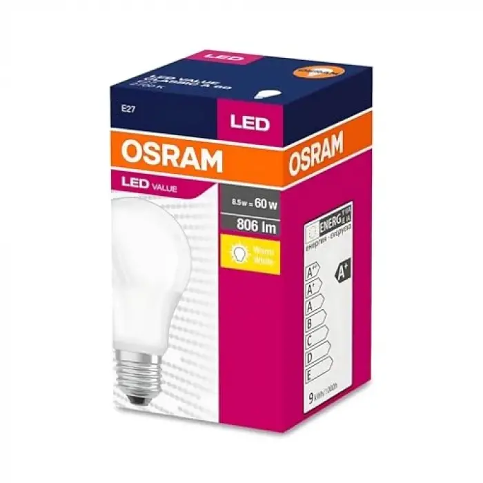 LED Ampul, 10lu Led Value CLA60 8.5W 827 2700K Sarı E27