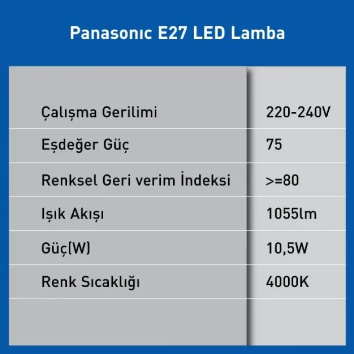 LED E27 LAMBA, GÜN IŞIĞI 10,5W 1055LM 4000K