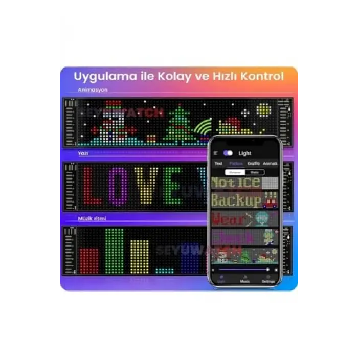Led Panel Cama Yapışan Telefon Kontrollü Led Ekran Panel 16 * 64 led sayısı